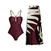 Beachdiva - Maroon swimwear with Sarong