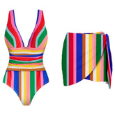 Multicolour Strip monokini with short Skirt