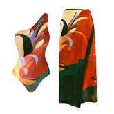 Orange Abstract Swimwear with Sarong