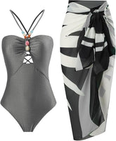 Beachdiva - Grey swimwear with Sarong