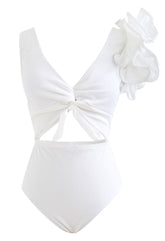 White Ruffle sleeve cutout Swimwear