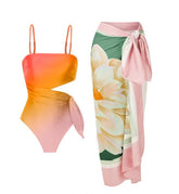 Orange cut out out Swimear with Sarong