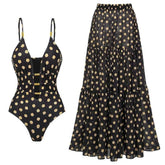 Black Goldern Polka dot Monokini with Skirt