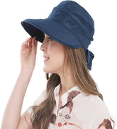 Dark Blue Wide Large Brim Sun Hat Summer UV Protection for beach Thin Hat 2 in 1 Beach Sun Hat