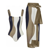 Stripe Beige Swimwear with Sarong