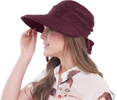 Maroon Wide Large Brim Sun Hat Summer UV Protection for beach Thin Hat 2 in 1 Beach Sun Hat