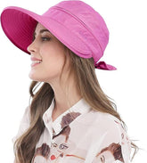 Dark Pink Wide Large Brim Sun Hat Summer UV Protection for beach Thin Hat 2 in 1 Beach Sun Hat