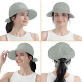 Khakhi Green Large Brim Sun Hat Summer UV Protection for beach Thin Hat 2 in 1 Beach Sun Hat
