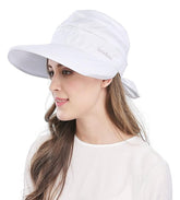 White Large Brim Sun Hat Summer UV Protection for beach Thin Hat 2 in 1 Beach Sun Hat