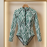 Stripe Swimsuit With Front ZIP