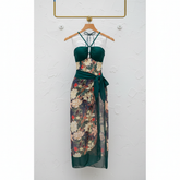Green Flower Swimwear with Sarong