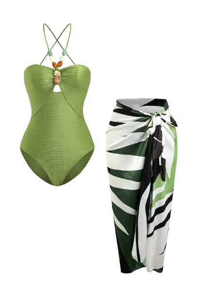 Beachdiva - Green swimwear with Sarong