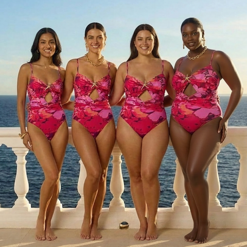 Beachdiva's  Premium_starfish_Flower Swimwear with Sarong Skirt