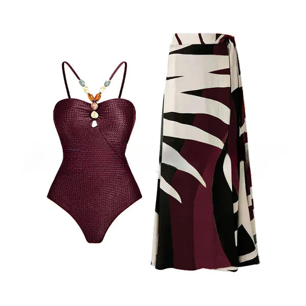 Beachdiva - Maroon swimwear with Sarong