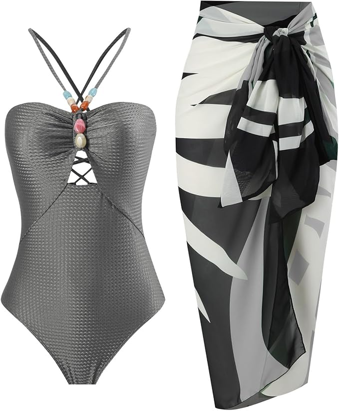 Beachdiva - Grey swimwear with Sarong
