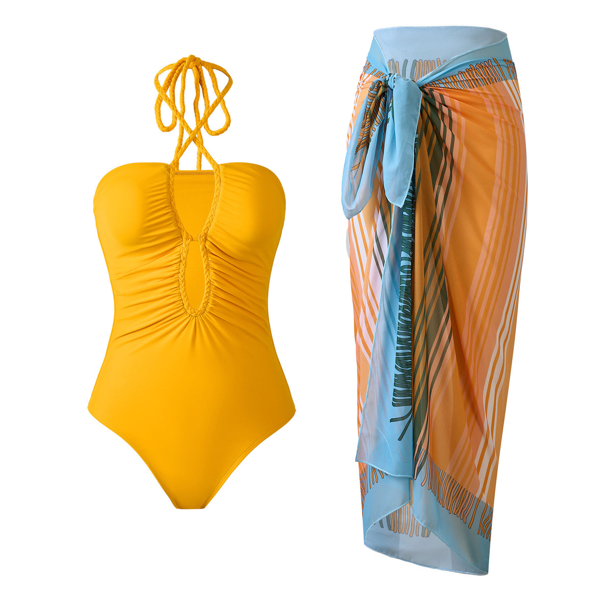 Yellow Monokini with Sarong