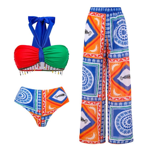 Multi colour bikini with  transparent  Pants