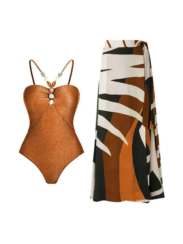 Beachdiva- Orange swimwear with Sarong