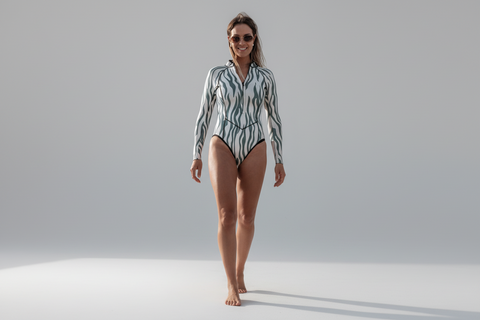 Stripe  Swimsuit With Front ZIP