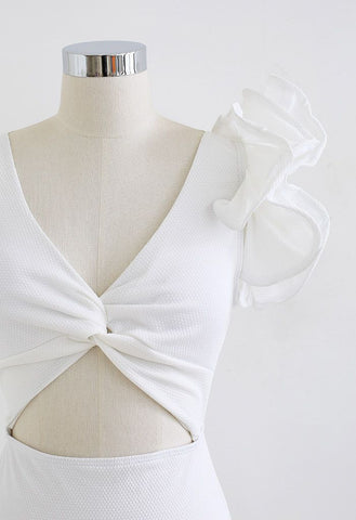 White Ruffle sleeve cutout Swimwear