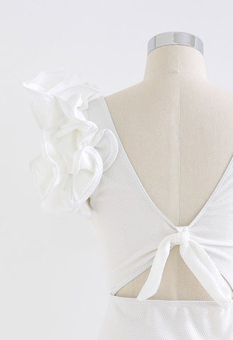 White Ruffle sleeve cutout Swimwear