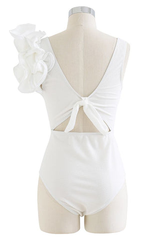 White Ruffle sleeve cutout Swimwear