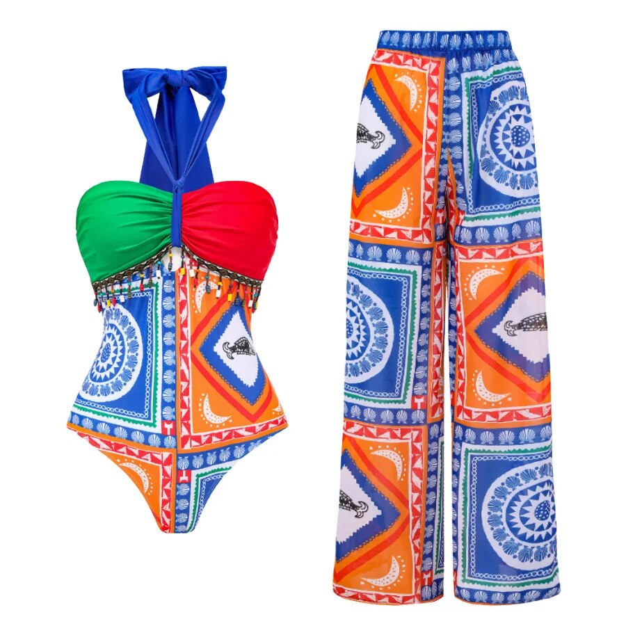 Colourful Swimware With Tranparent colourful Pant
