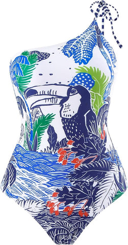 Parrot One Shoulder Monokini With Sarong