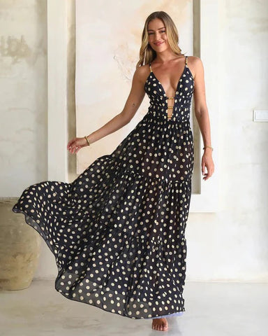 Black Goldern Polka dot Monokini with Skirt