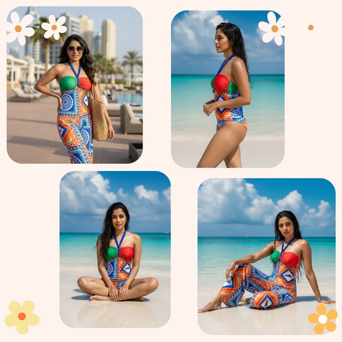 Colourful Swimware With Tranparent colourful Pant