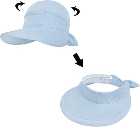 Light Blue Large Brim Sun Hat Summer UV Protection for beach Thin Hat 2 in 1 Beach Sun Hat