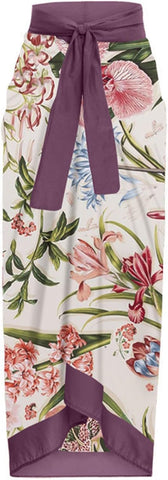 Purple Flower Print Swimwear with Sarong
