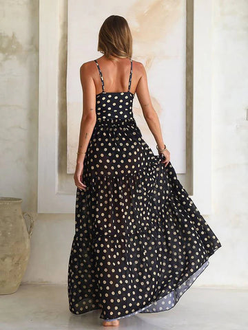 Black Goldern Polka dot Monokini with Skirt
