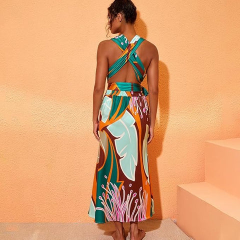 Beachdiva - Multicoloured Abstract Print Swimwear with Super Stylish Skirt