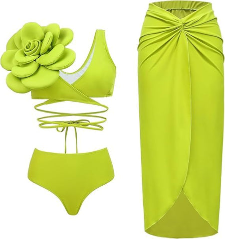 Neon Flower Bikini with Sarong
