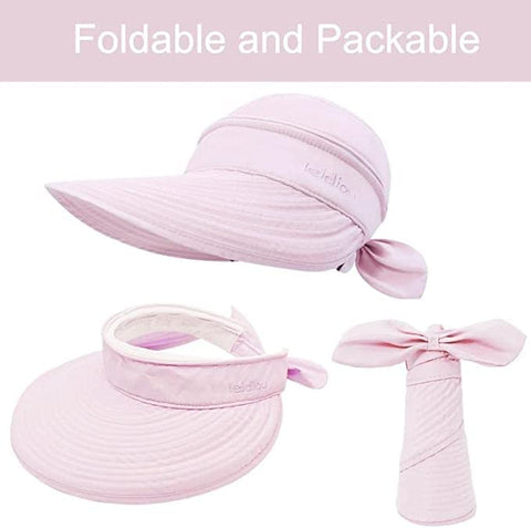 Light Pink Large Brim Sun Hat Summer UV Protection for beach Thin Hat 2 in 1 Beach Sun Hat