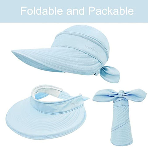 Light Blue Large Brim Sun Hat Summer UV Protection for beach Thin Hat 2 in 1 Beach Sun Hat