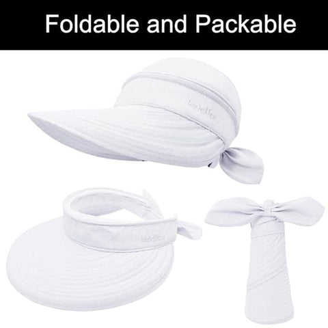 White Large Brim Sun Hat Summer UV Protection for beach Thin Hat 2 in 1 Beach Sun Hat