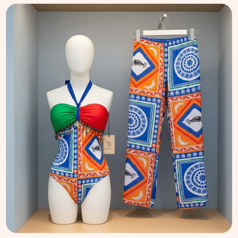 Colourful Swimware With Tranparent colourful Pant