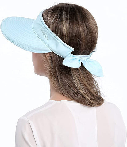Light Blue Large Brim Sun Hat Summer UV Protection for beach Thin Hat 2 in 1 Beach Sun Hat