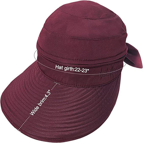 Maroon  Wide Large Brim Sun Hat Summer UV Protection for beach Thin Hat 2 in 1 Beach Sun Hat
