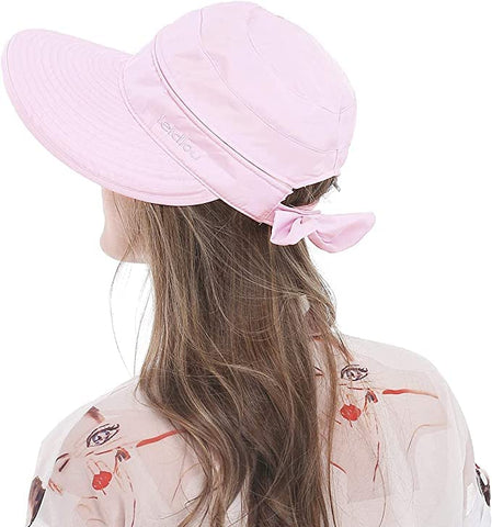 Light Pink Large Brim Sun Hat Summer UV Protection for beach Thin Hat 2 in 1 Beach Sun Hat