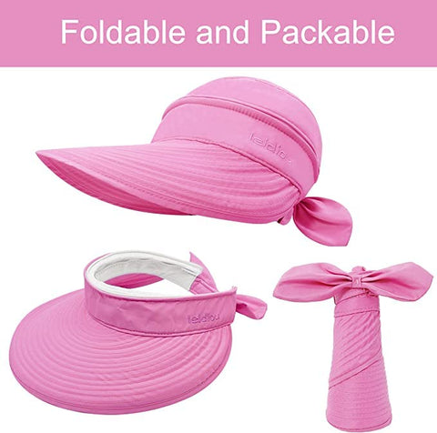Dark Pink Wide Large Brim Sun Hat Summer UV Protection for beach Thin Hat 2 in 1 Beach Sun Hat