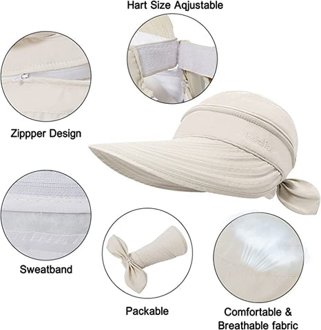 Nude Wide Large Brim Sun Hat Summer UV Protection for beach Thin Hat 2 in 1 Beach Sun Hat