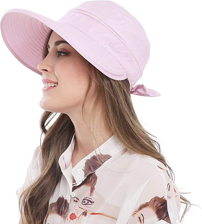 Light Pink Large Brim Sun Hat Summer UV Protection for beach Thin Hat 2 in 1 Beach Sun Hat