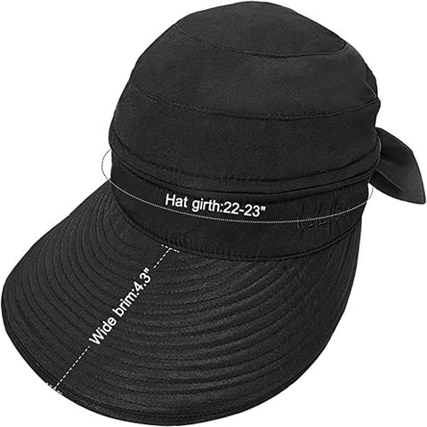 Black Wide Large Brim Sun Hat Summer UV Protection for beach Thin Hat 2 in 1 Beach Sun Hat