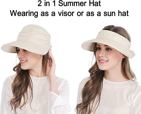 Nude Wide Large Brim Sun Hat Summer UV Protection for beach Thin Hat 2 in 1 Beach Sun Hat