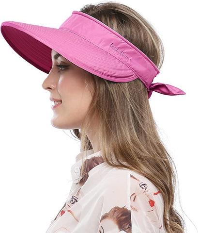 Dark Pink Wide Large Brim Sun Hat Summer UV Protection for beach Thin Hat 2 in 1 Beach Sun Hat