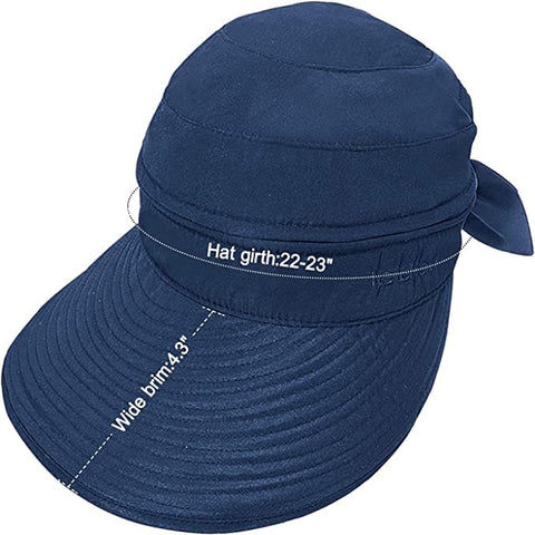 Dark Blue  Wide Large Brim Sun Hat Summer UV Protection for beach Thin Hat 2 in 1 Beach Sun Hat