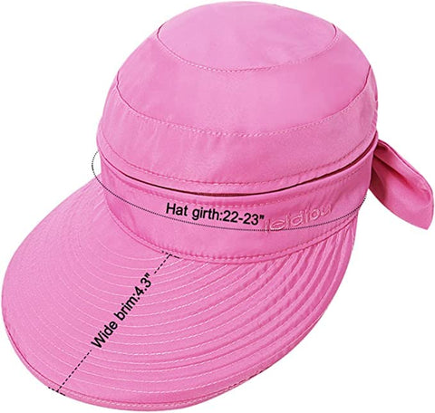 Dark Pink Wide Large Brim Sun Hat Summer UV Protection for beach Thin Hat 2 in 1 Beach Sun Hat